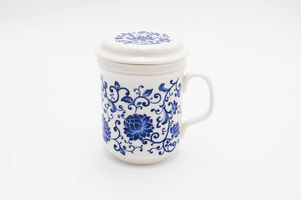 Porcelain Infuser Cup With Chinese Flower Design (Big)