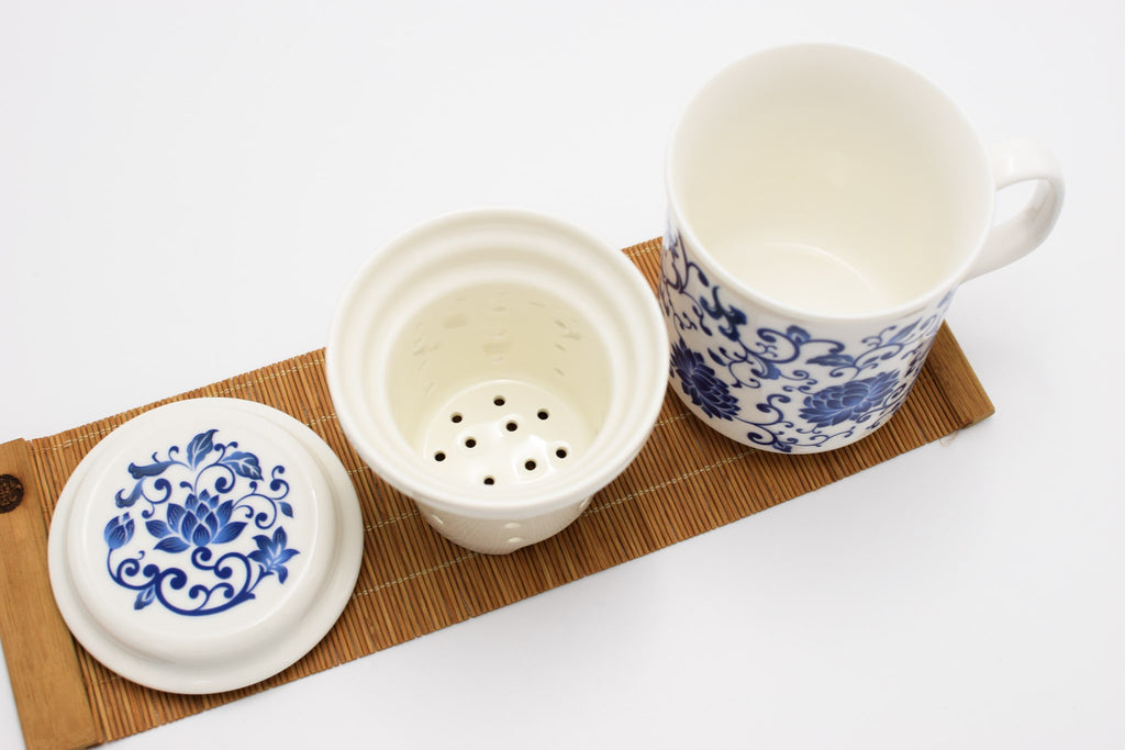 Porcelain Infuser Cup With Chinese Flower Design (Big)