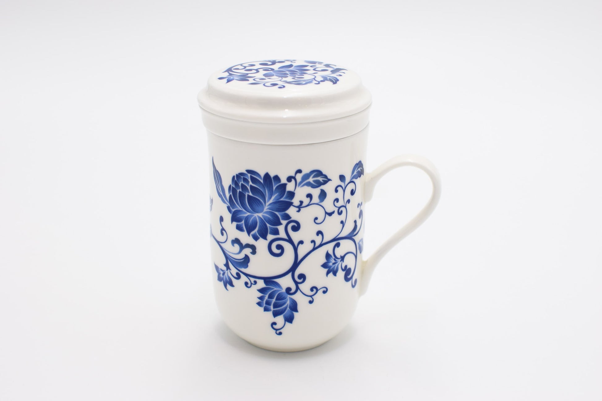 Porcelain Infuser Cup With Chinese Flower Design (Small)